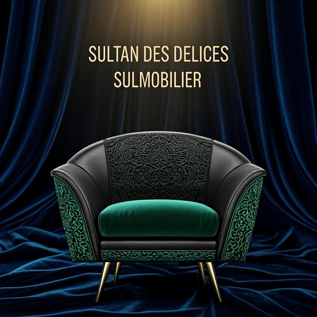 Canapé Velours Émeraude Pieds Or — SULMOBILIER